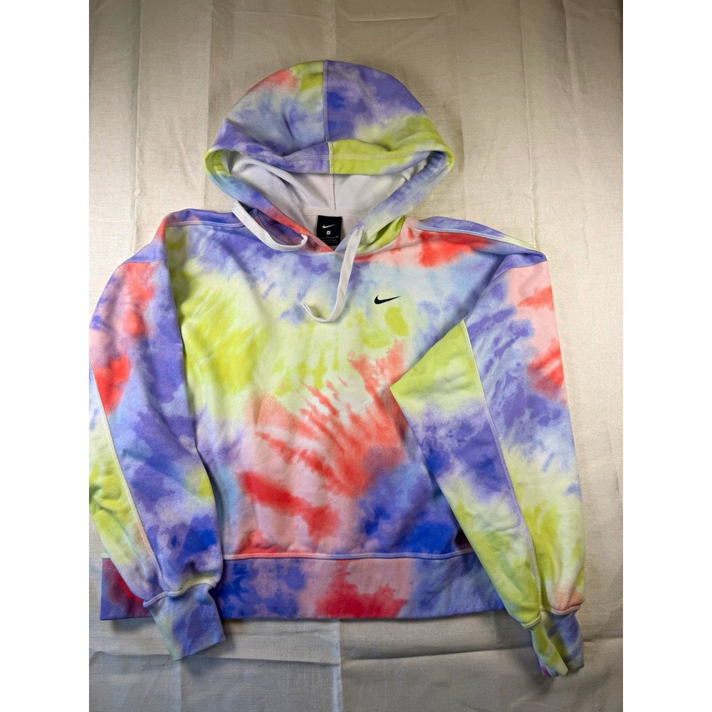 Nike Sportswear Tie Dye Fleece Pullover Hoodie Multicolor Pockets Sz S